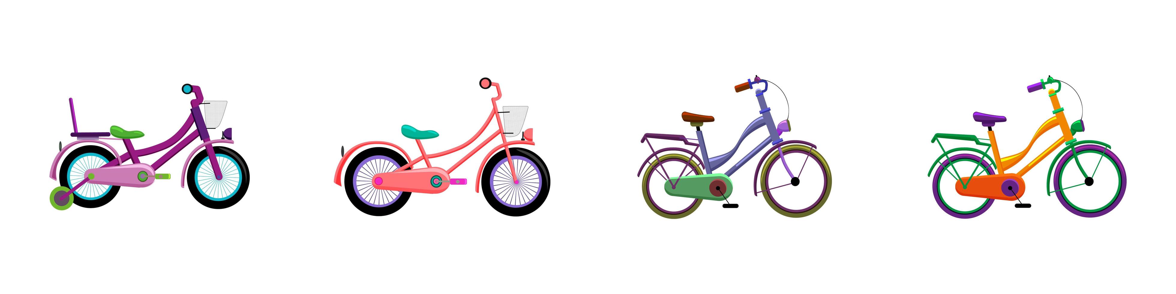 conjunto de bicicletas vectoriales para niños en estilo plano vector