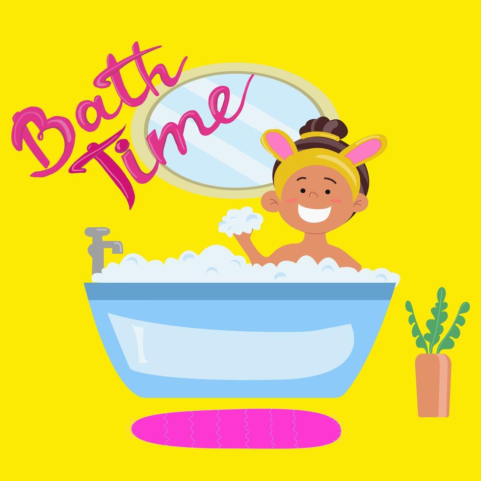 Smiling girl taking a bath vector