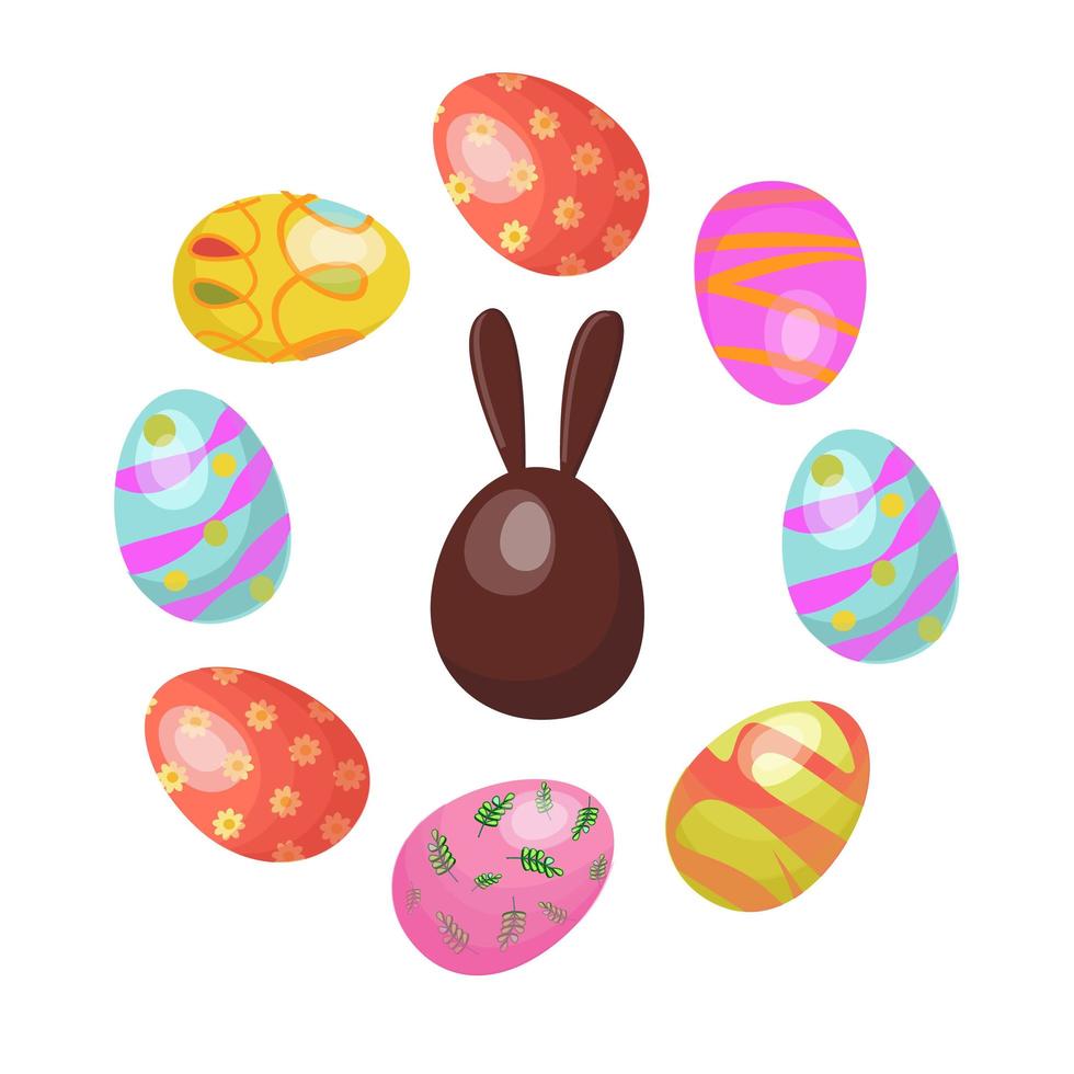 Easter eggs painted and chocolate egg vector