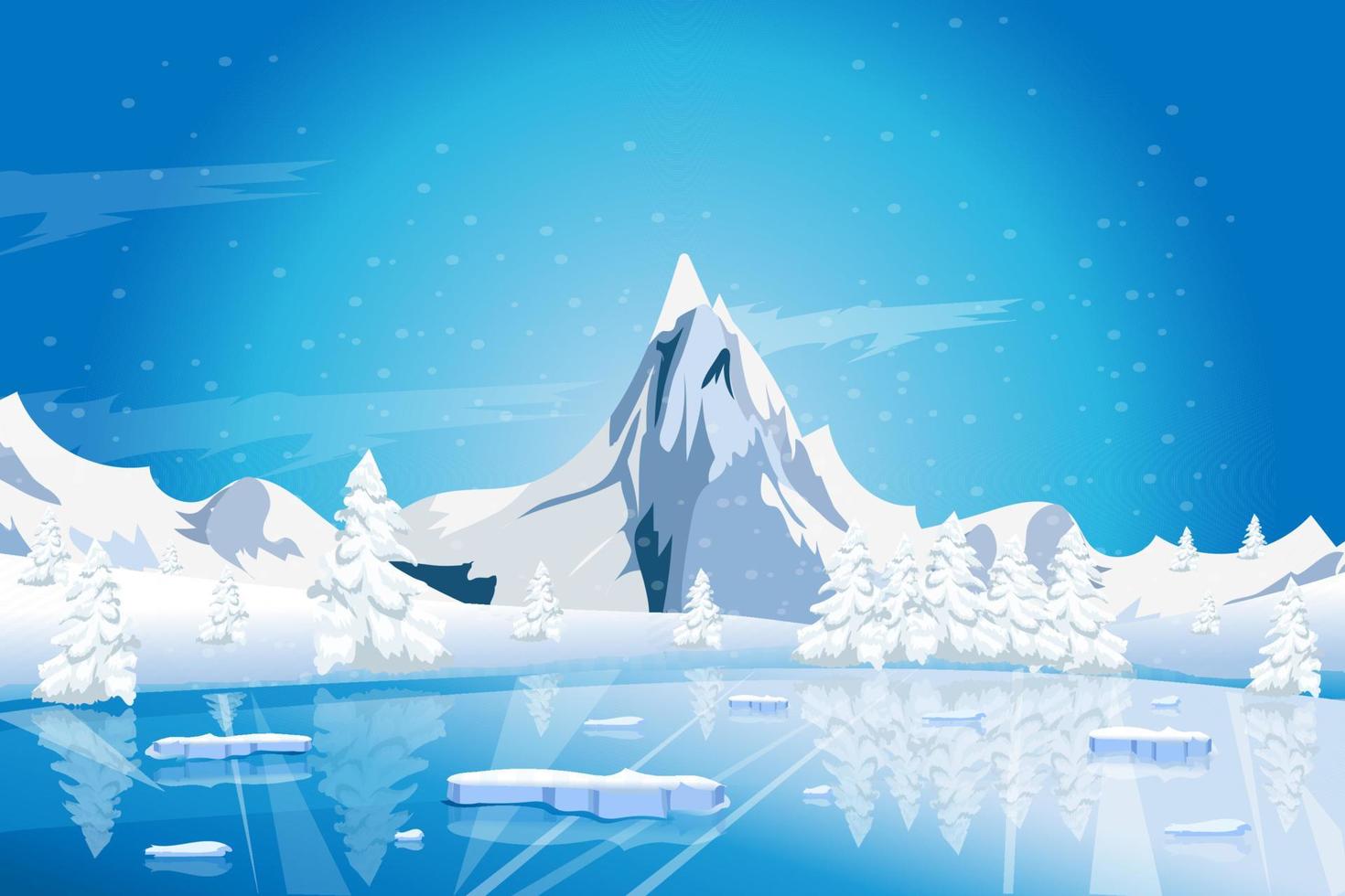 Calm lake winter nature landscape with mountains vector