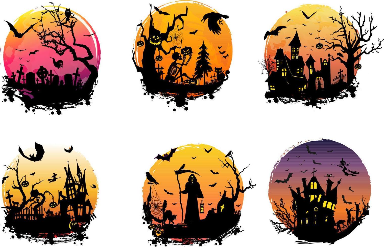 PrintHappy Halloween Creepy  illustration with cat, bats and castle backgrounds set vector