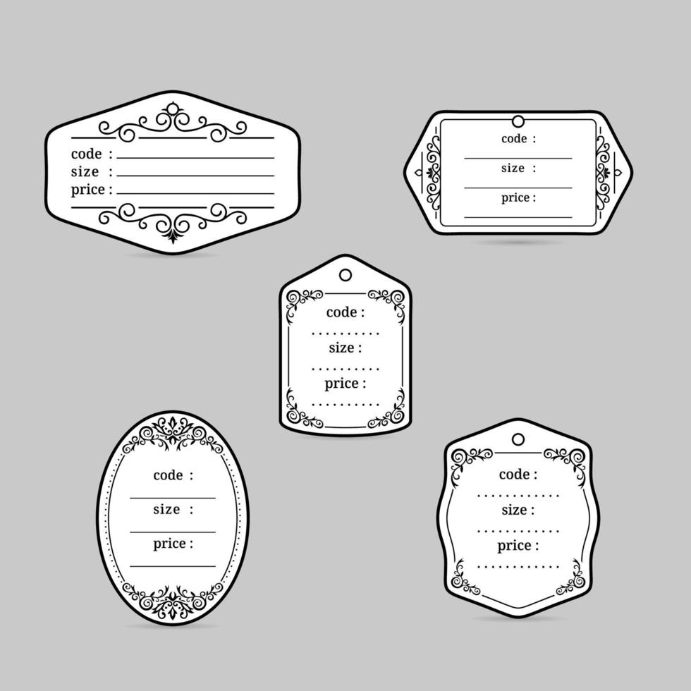 Vintage Price Tag Label Badge Item Code Size Price Text Set Vector Eps