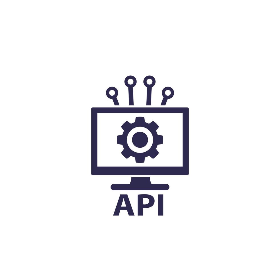 api, icono de la interfaz de programación de aplicaciones, icono de vector de integración de software en blanco