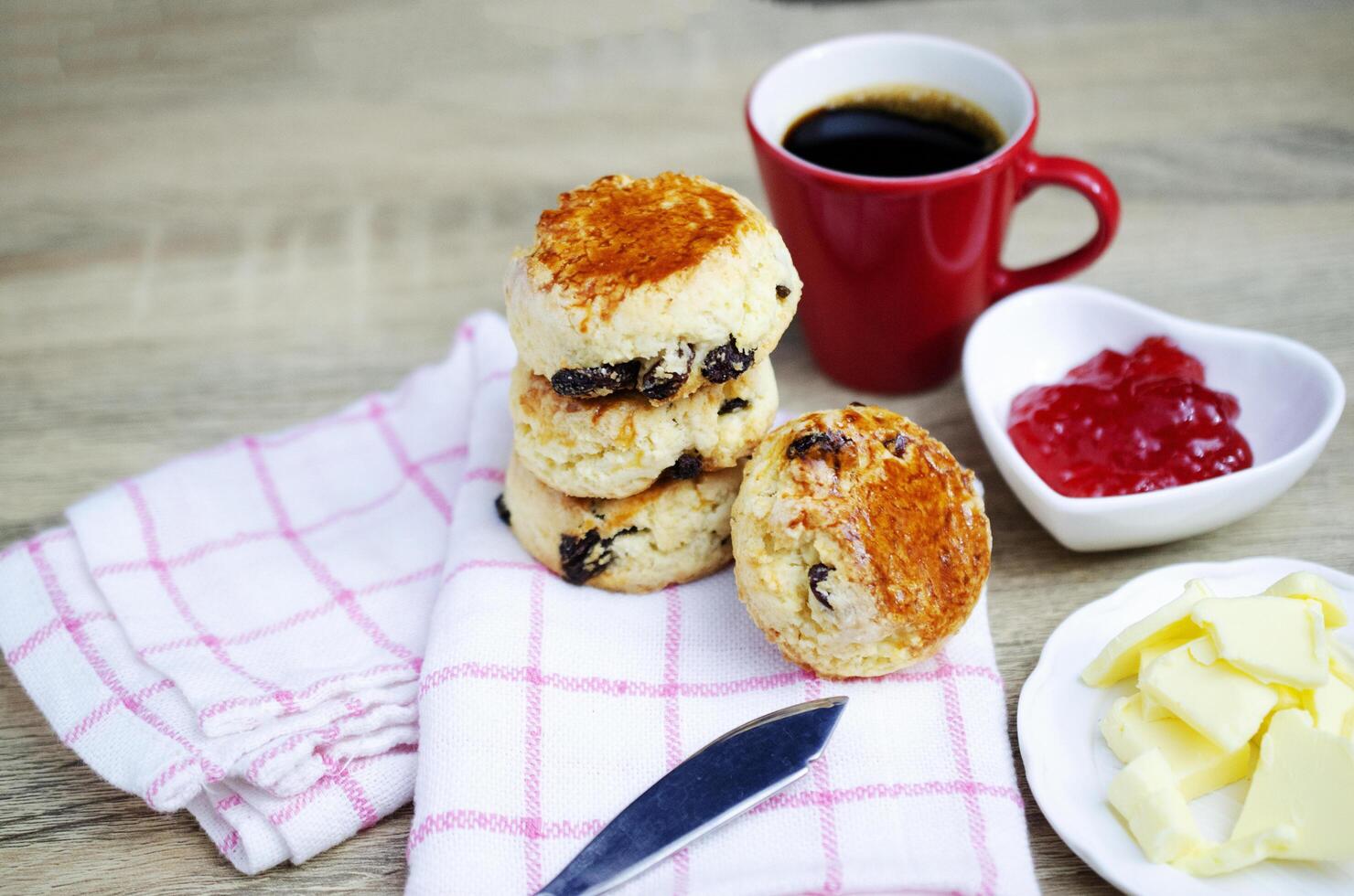 Scone desserts and coffee photo