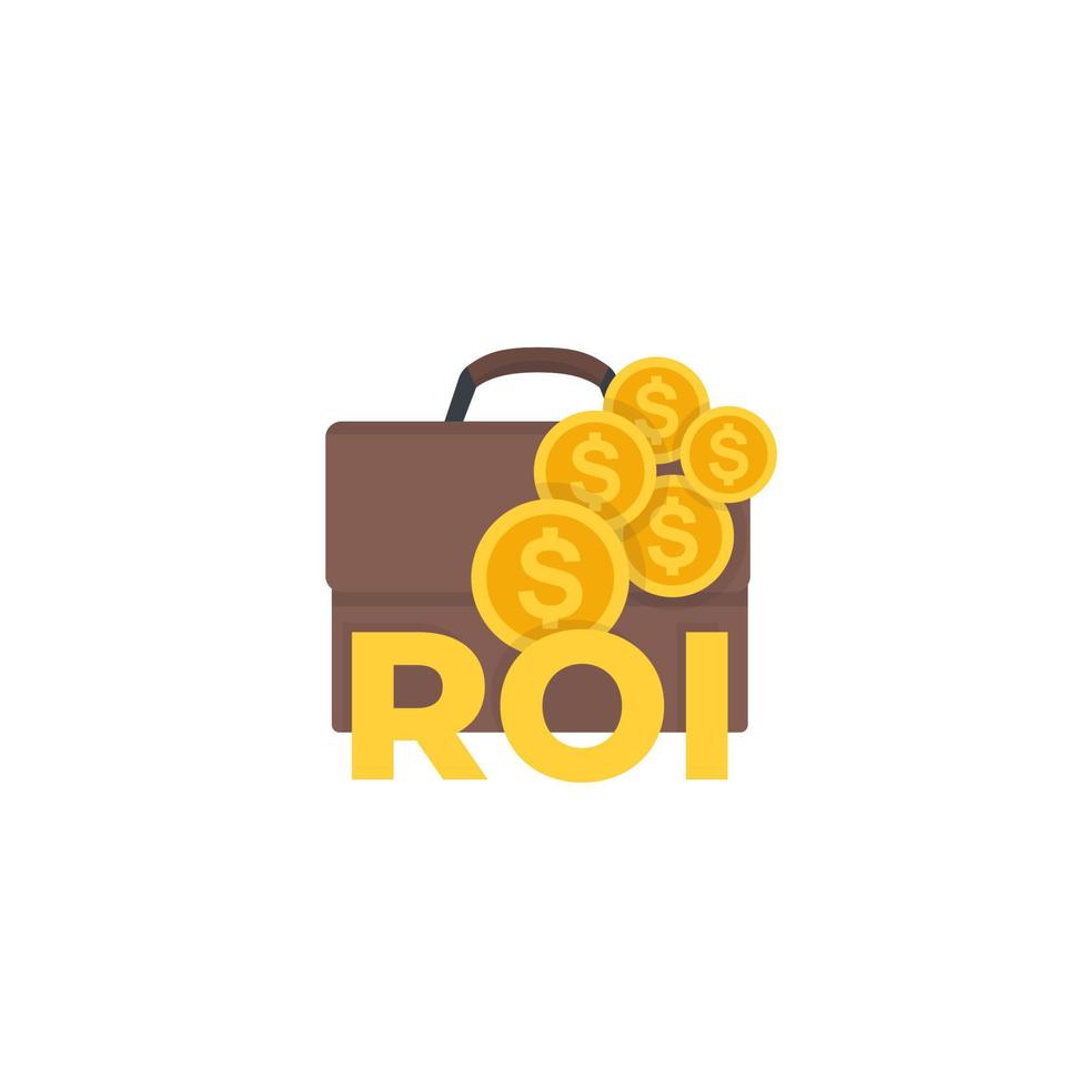 ROI, return on investment vector icon with portfolio and money