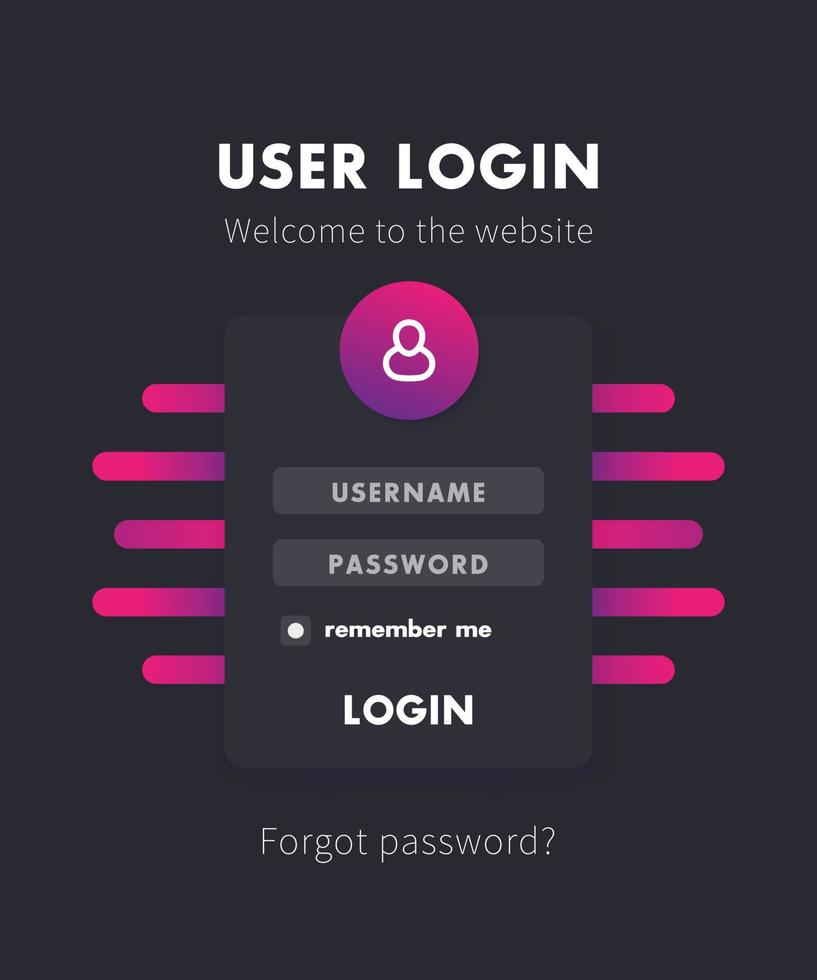 User Login window design, vector template