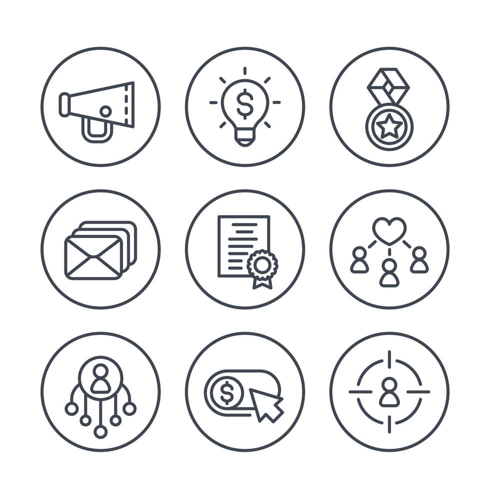 digital marketing line icons set on white vector