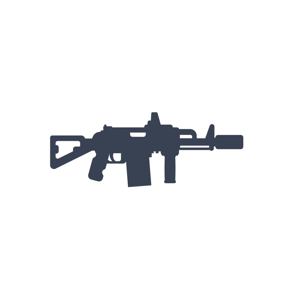 Rifle de asalto táctico con silenciador icono aislado en blanco vector