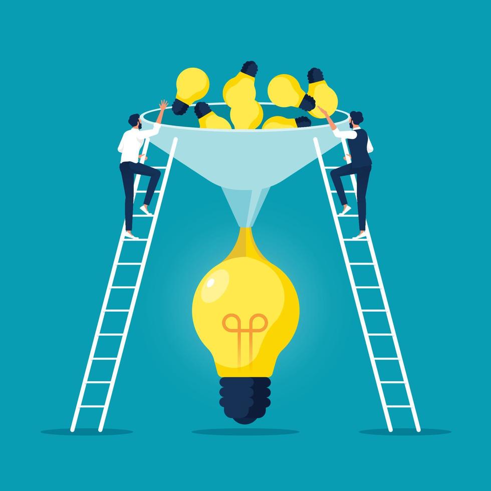 Business people combining their ideas and thoughts to create a bigger and better idea, people brainstorming for big idea and business solution vector