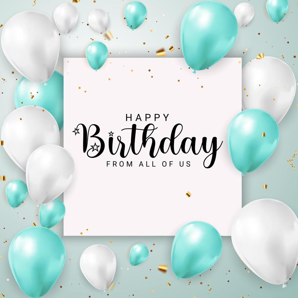 Happy Birthday congratulations banner design with Confetti, Balloons vector