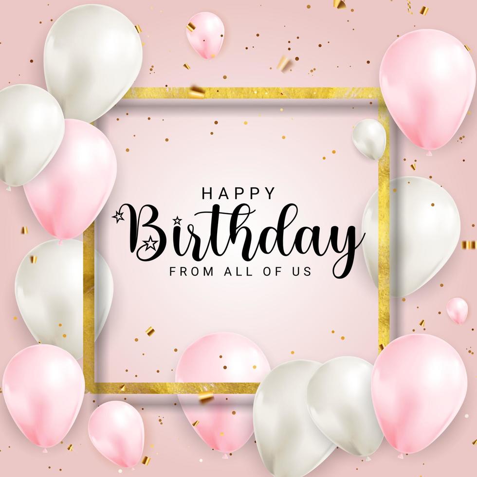 Happy Birthday congratulations banner design with Confetti, Balloons vector