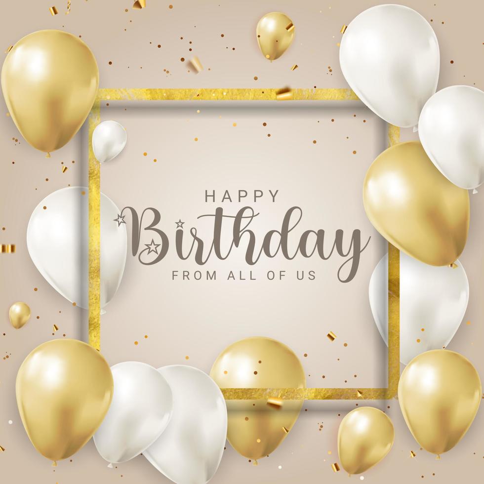 Happy Birthday congratulations banner design with Confetti, Balloons vector