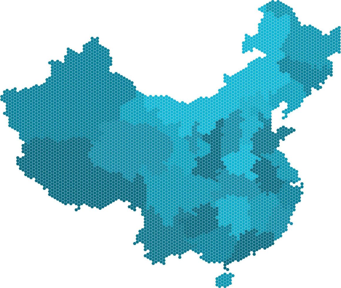 Blue hexagon China map on white background. Vector illustration.