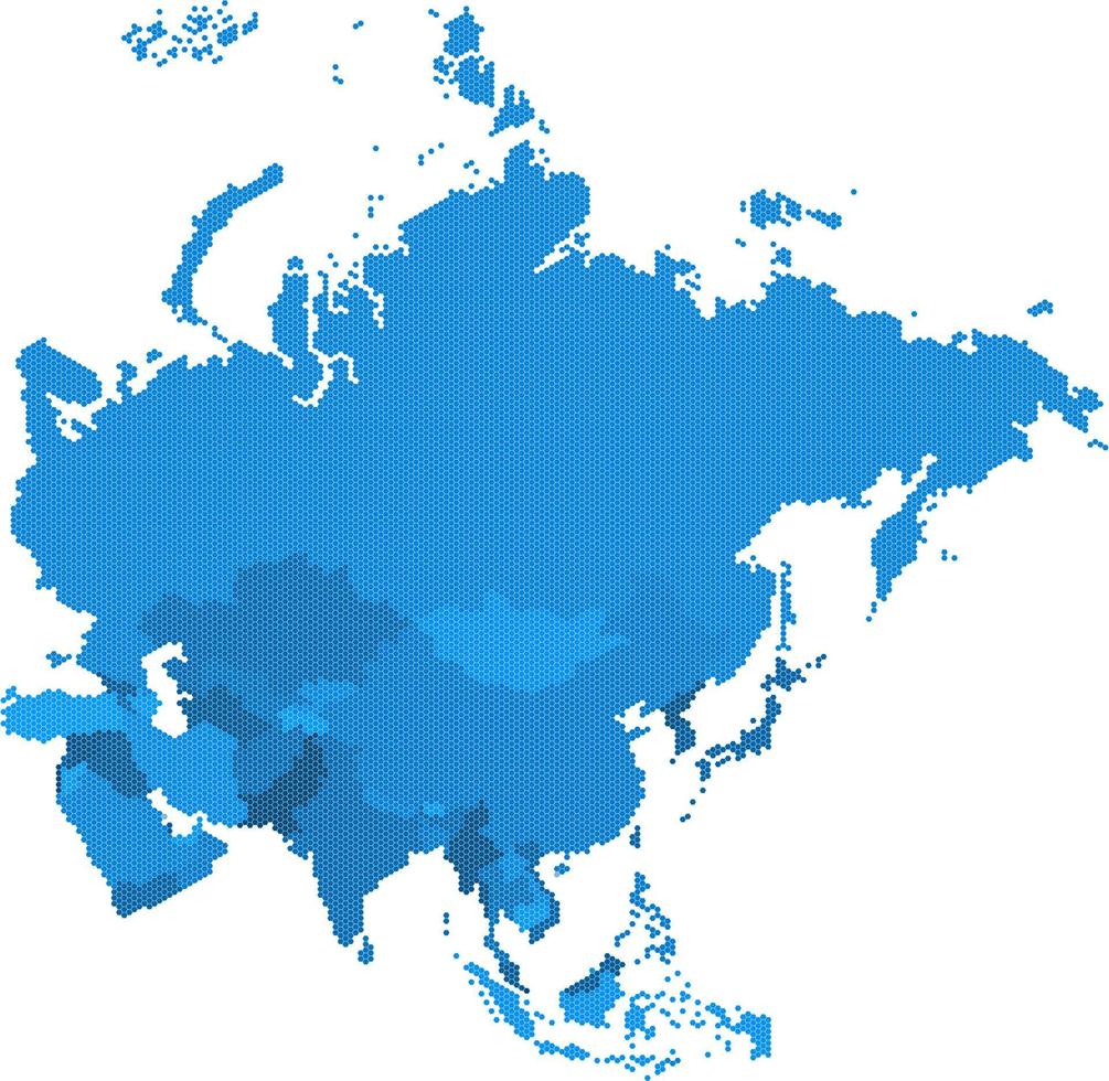 Mapa de asia con forma de geometría hexagonal.Todos los elementos están separados en países editables. vector