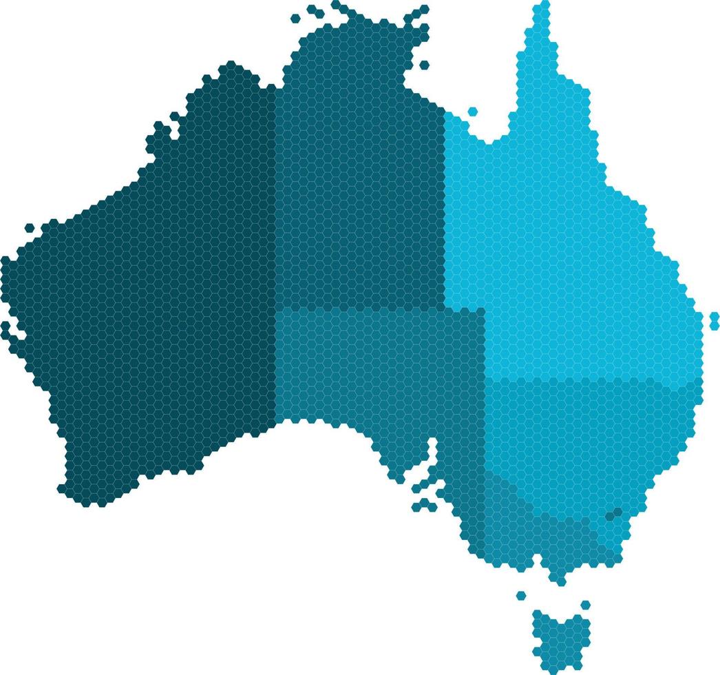 Blue hexagon Australia map on white background. Vector illustration.