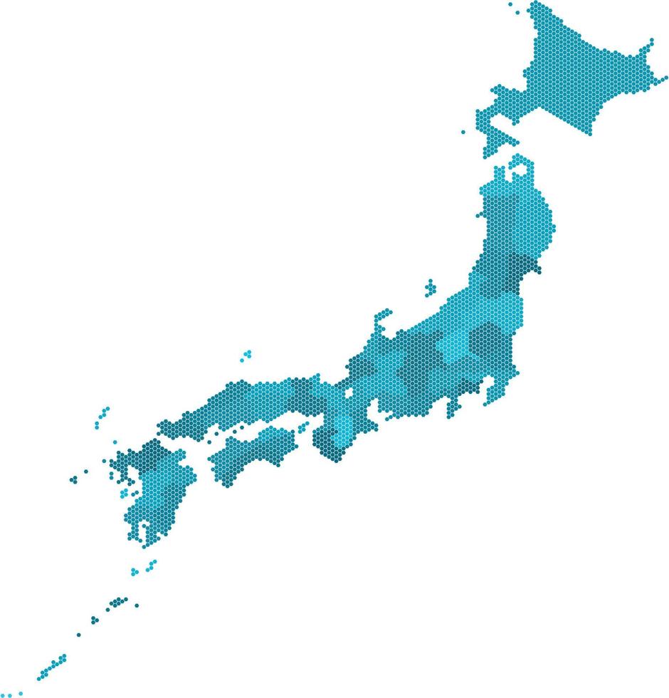 Mapa de Japón hexagonal azul sobre fondo blanco. ilustración vectorial. vector