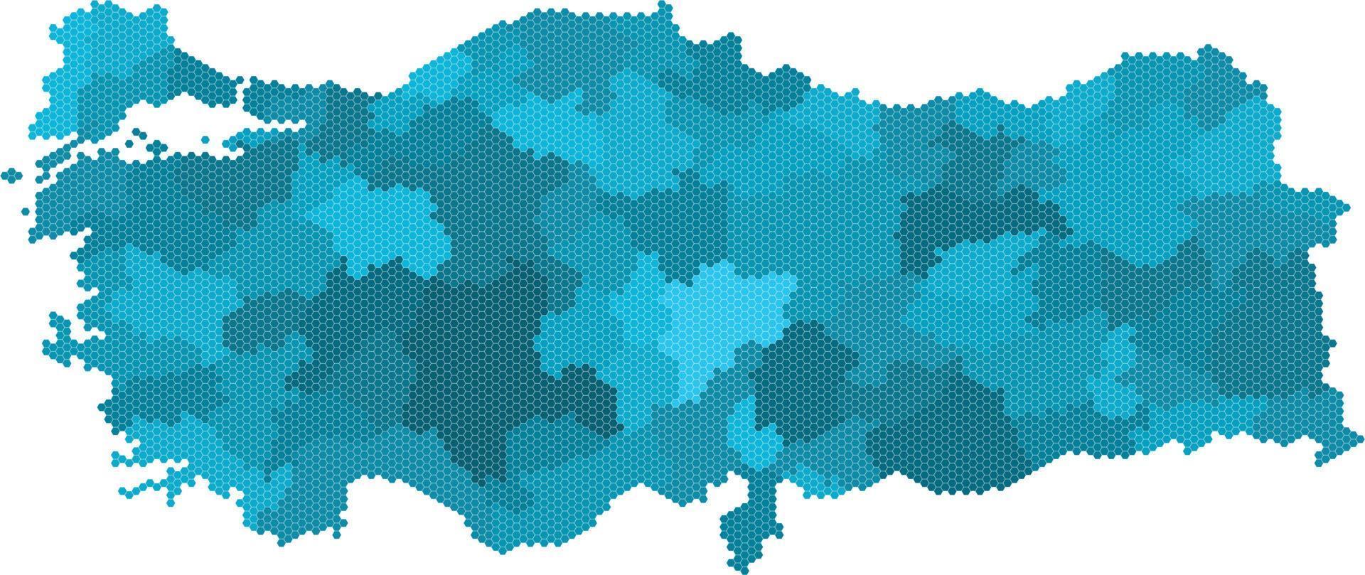 Blue hexagon Turkey map on white background. Vector illustration.