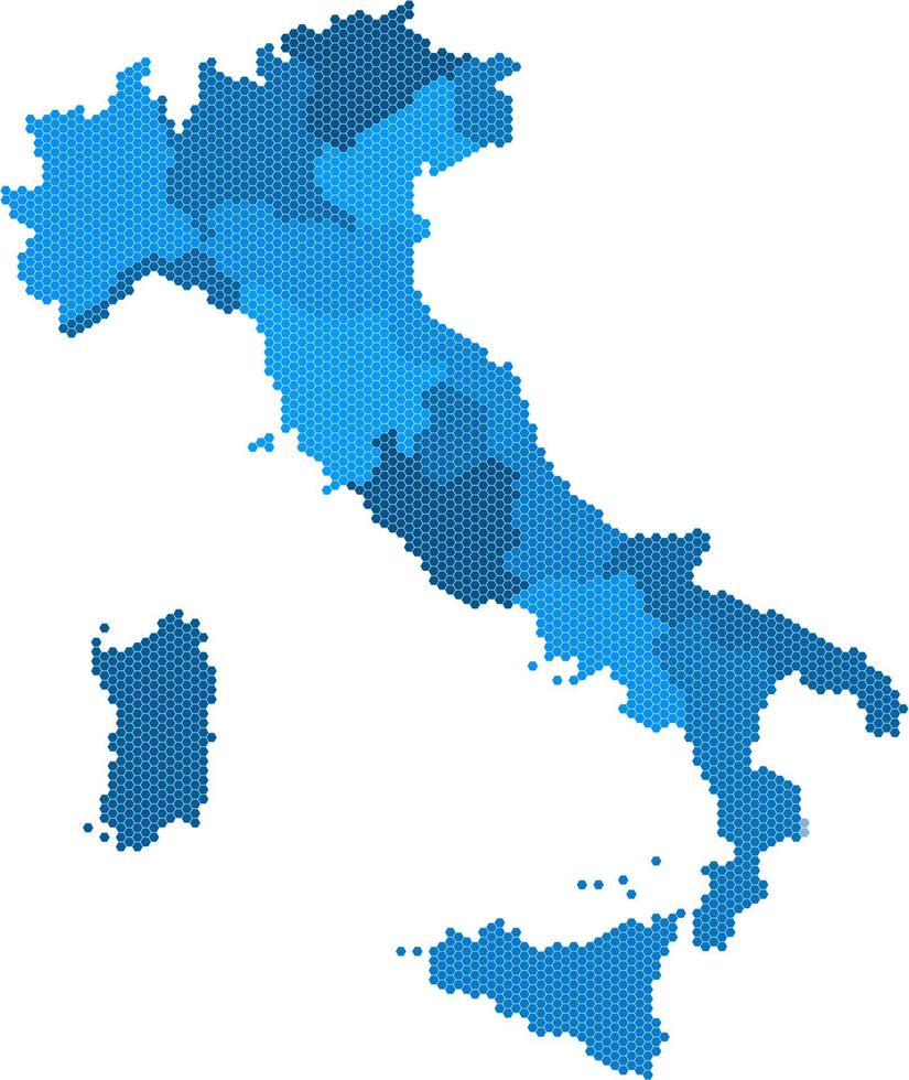 Blue hexagon shape Italy map on white background. Vector illustration.