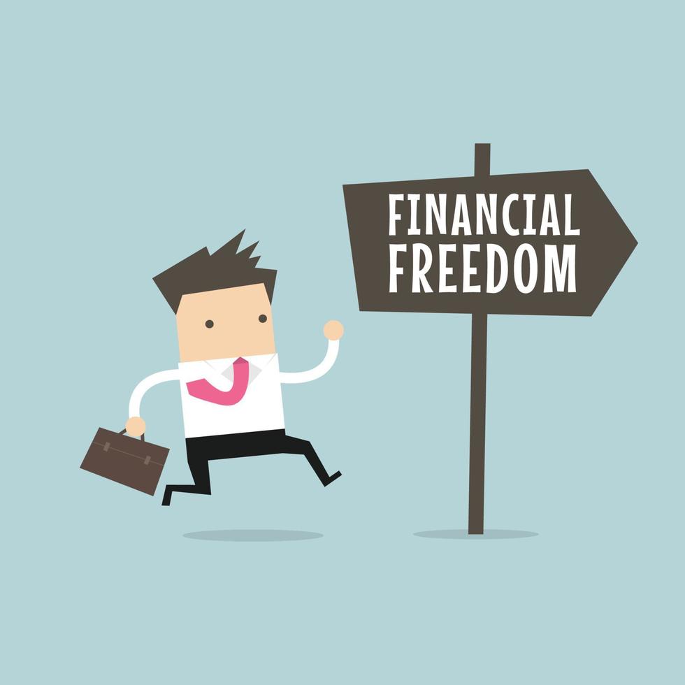 Businessman with Financial Freedom sign. vector