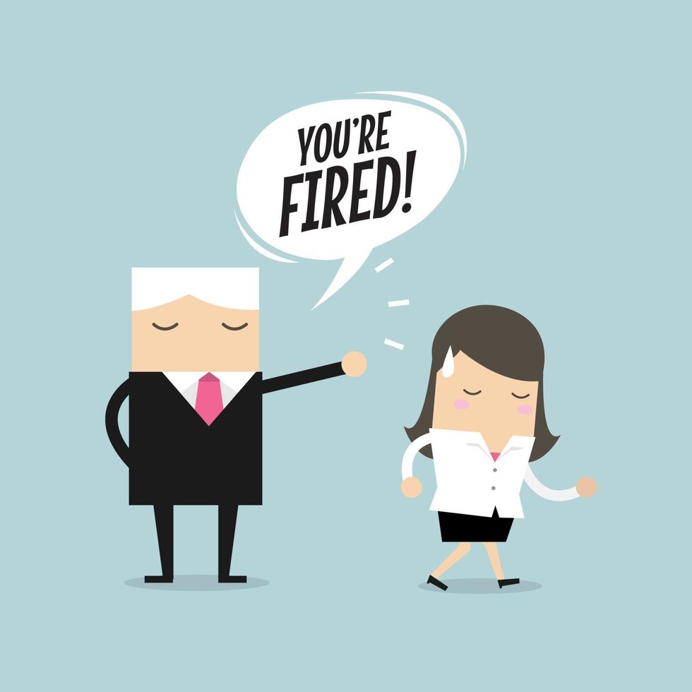 Angry boss firing employee. Unemployment, crisis, jobless and employee job reduction concept. vector