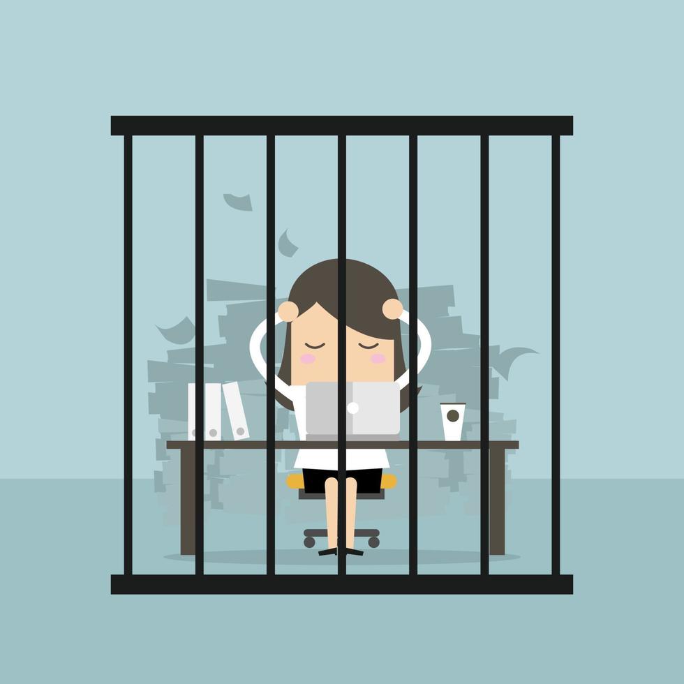 Businesswoman working in the prison. vector