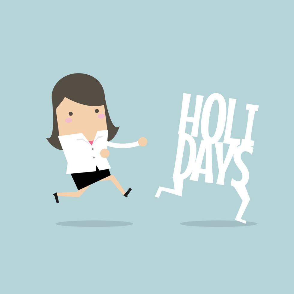 Businesswoman running catch up holidays. vector
