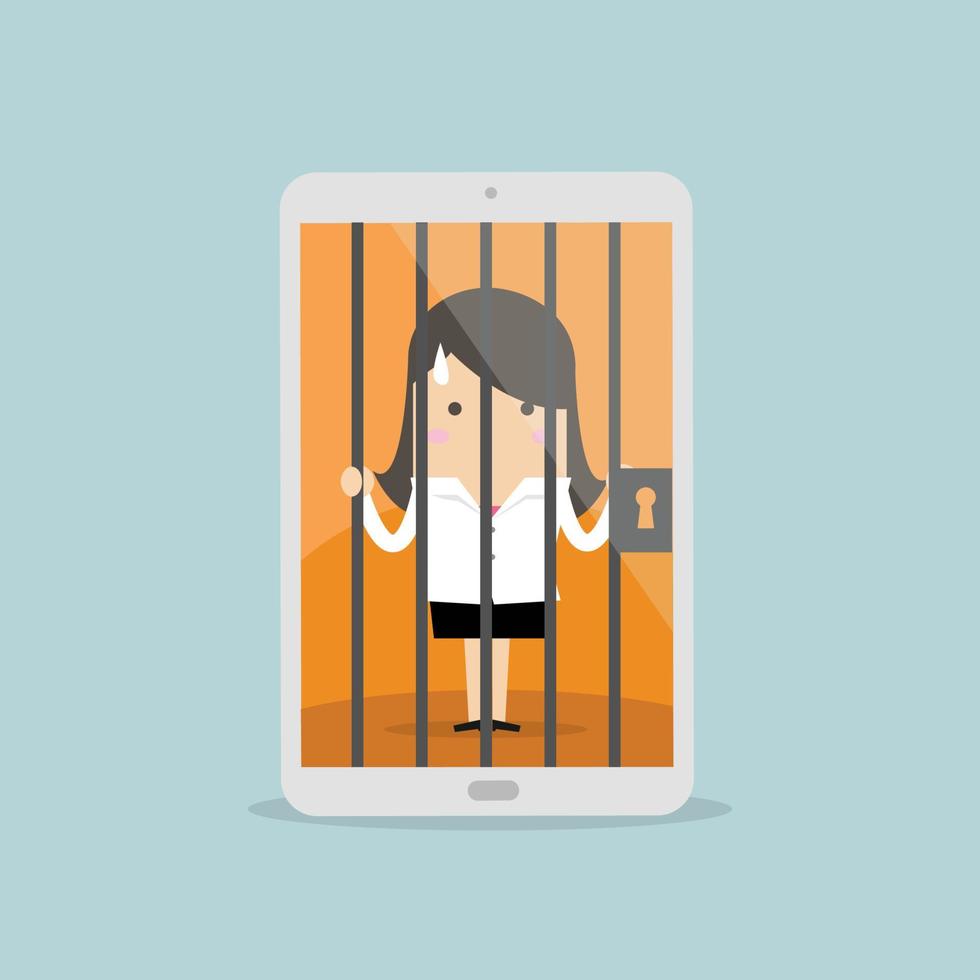 Businesswoman locked in smartphone. vector