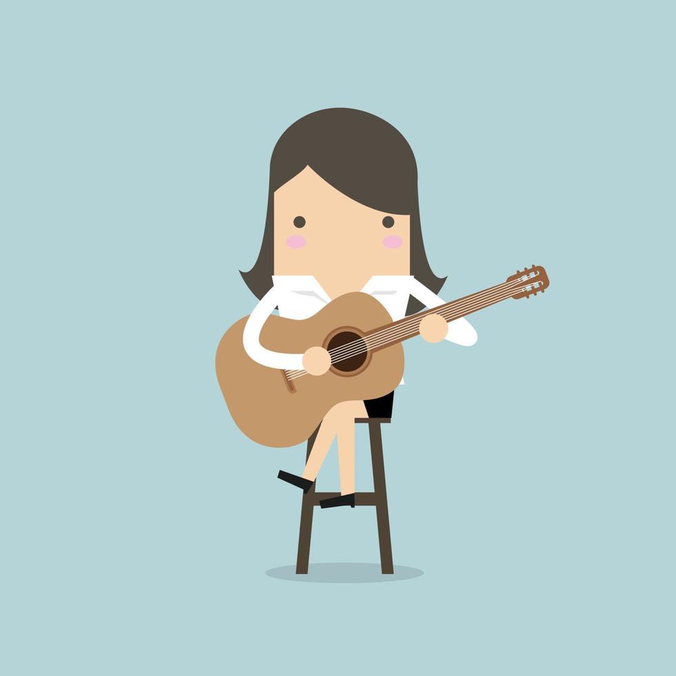 Businesswoman playing guitar. vector