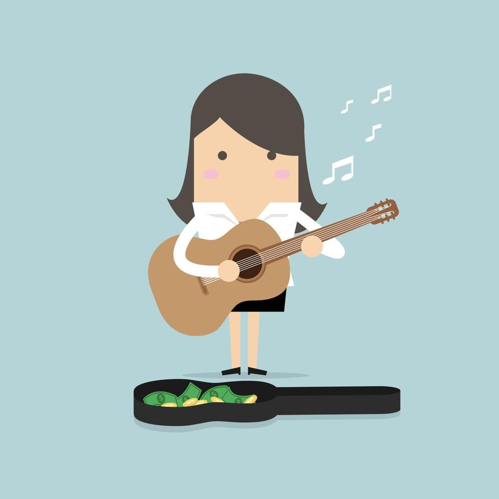 Businesswoman playing guitar for money. vector