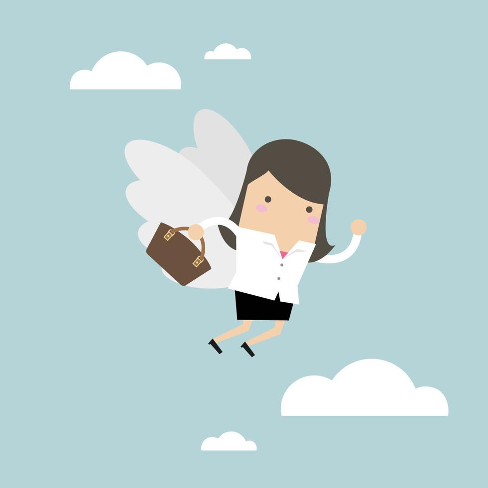 Businesswoman flying with her wing. vector