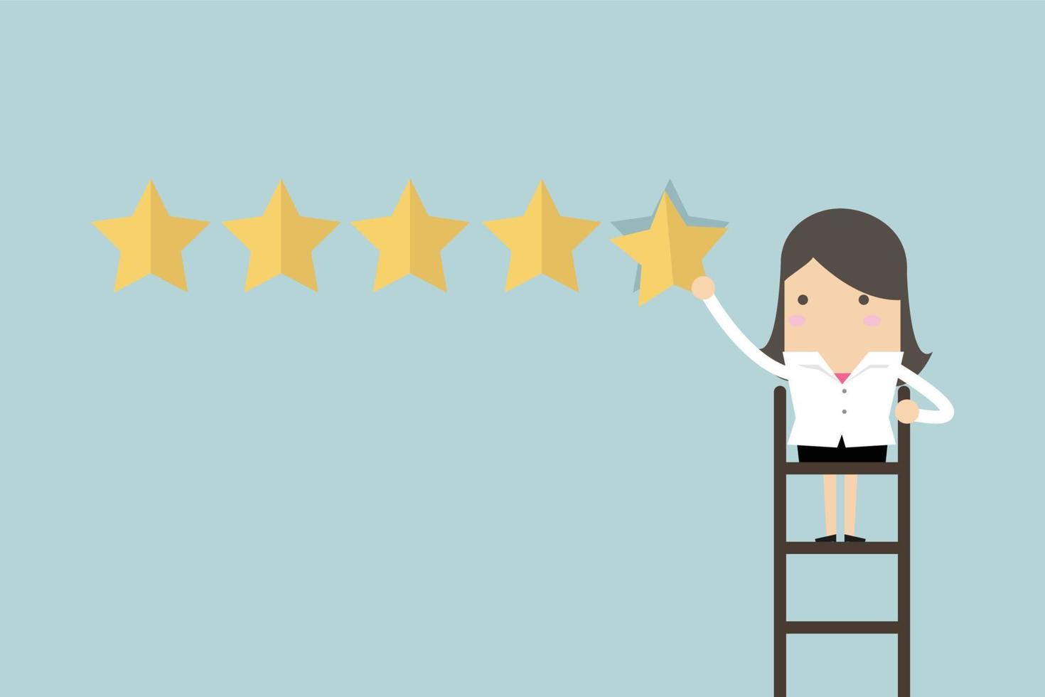 Businesswoman giving five star rating. vector