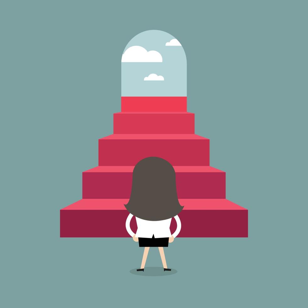 Successful businesswoman climbing steps. vector
