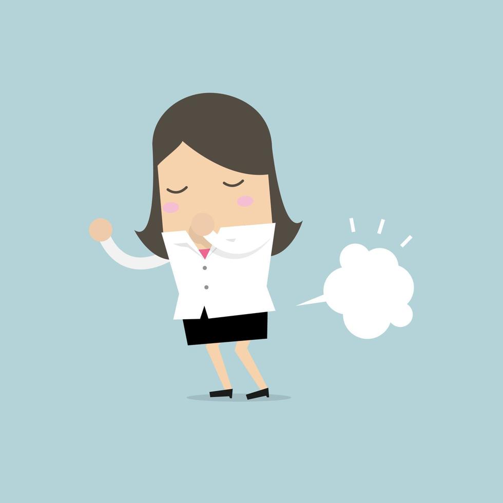 Businesswoman farting with blank balloon out from her bottom. vector