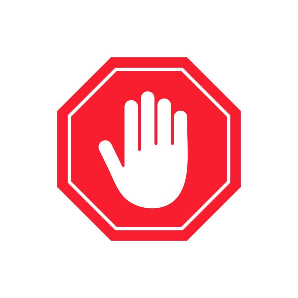 NO ENTRY sign. STOP HAND gesture in red octagon. vector