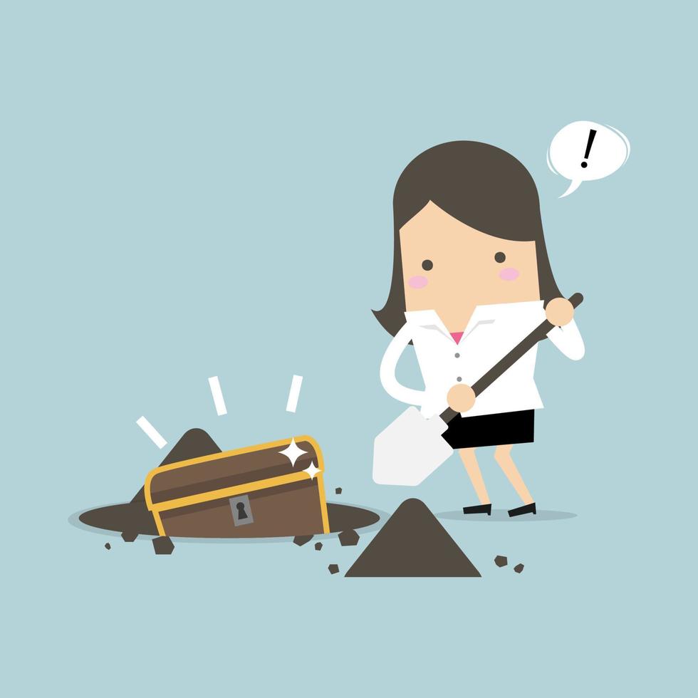 Businesswoman digging ground for a treasure. vector