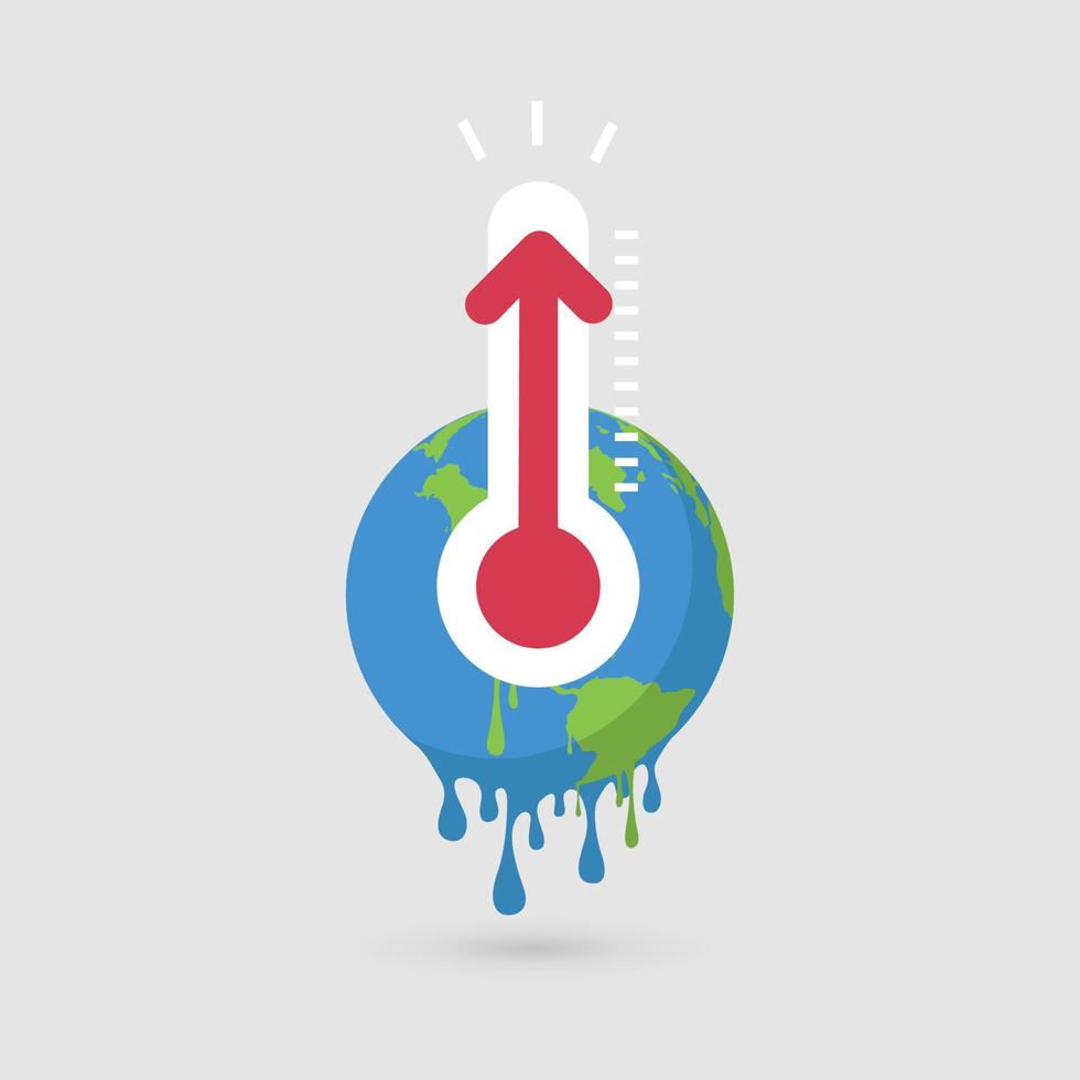 alta temperatura en la tierra, globo y termómetro, termómetro meteorológico. vector