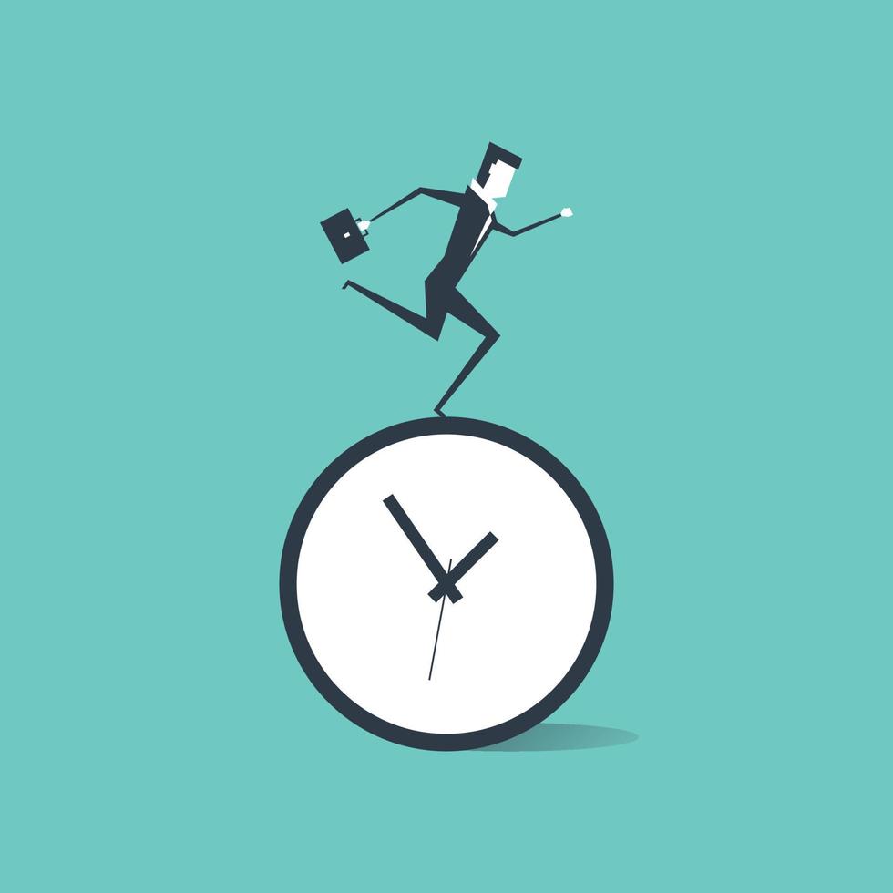 Businessman running on time clock. vector