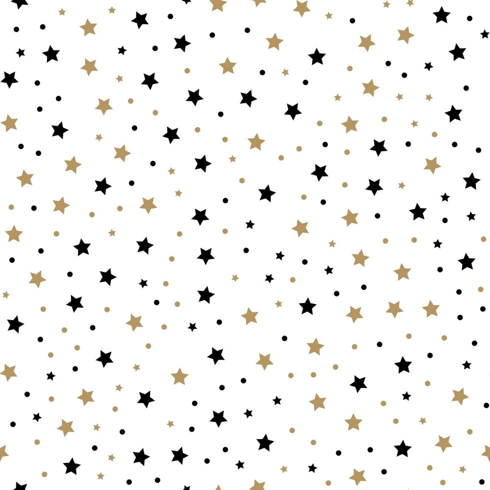 Seamless pattern with little rounded back stars, dots and circles on white background. vector