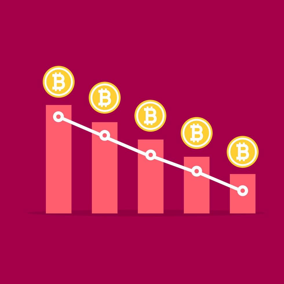 Bitcoin with graph down. vector