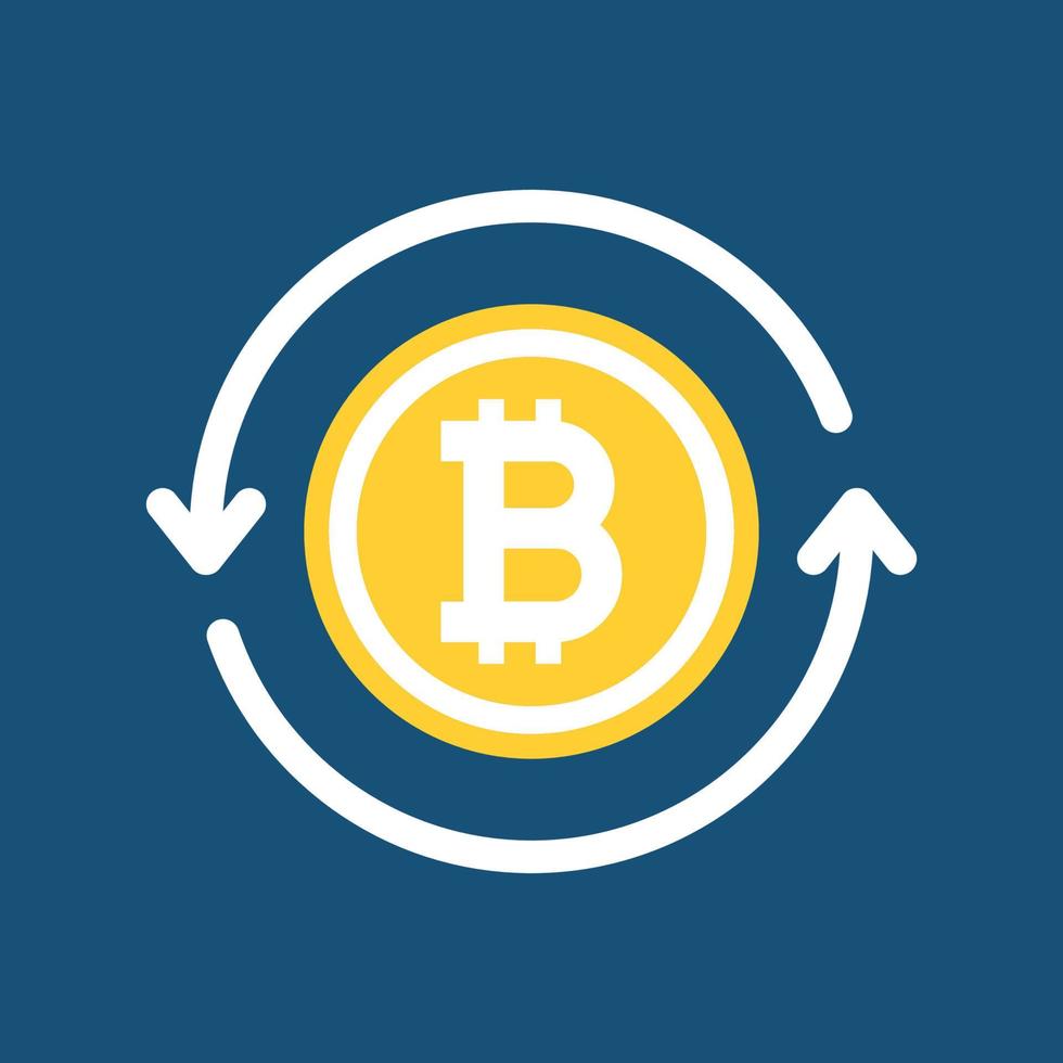 Golden bitcoin with circle arrows. bitcoin icon for cryptocurrency. vector
