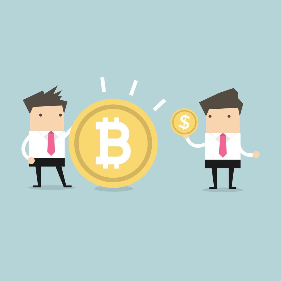 Businessmen comparing between Bitcoin and Dollar coin. vector