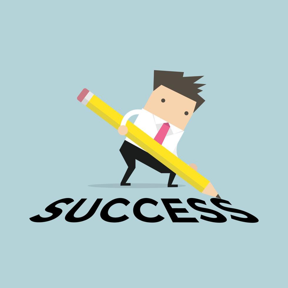 Businessman with pencil writing success. vector