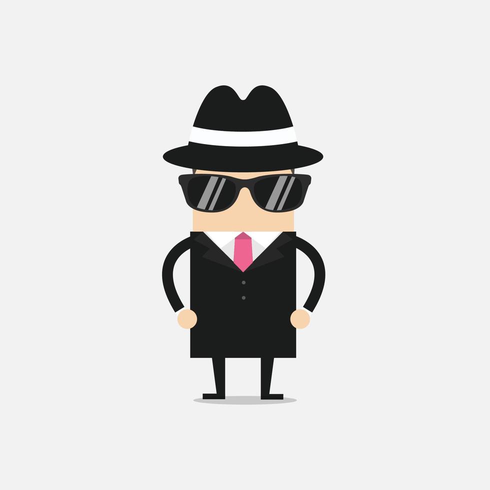 Man in hat suit raincoat and glasses. The detective undercover. vector