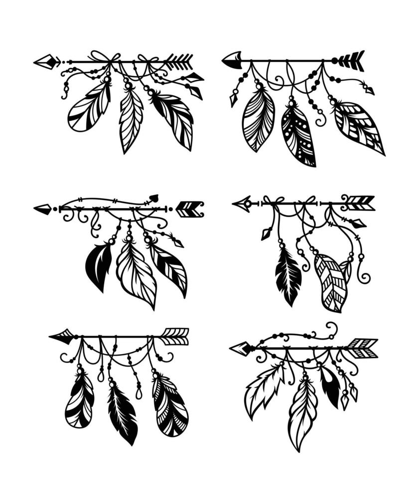 Set of Ethnic boho arrow with feather vector