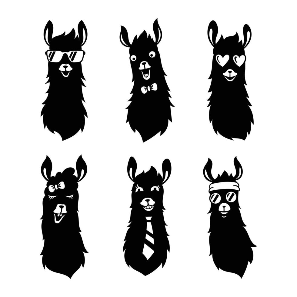 Set of  silhouette of cute character south llama vector