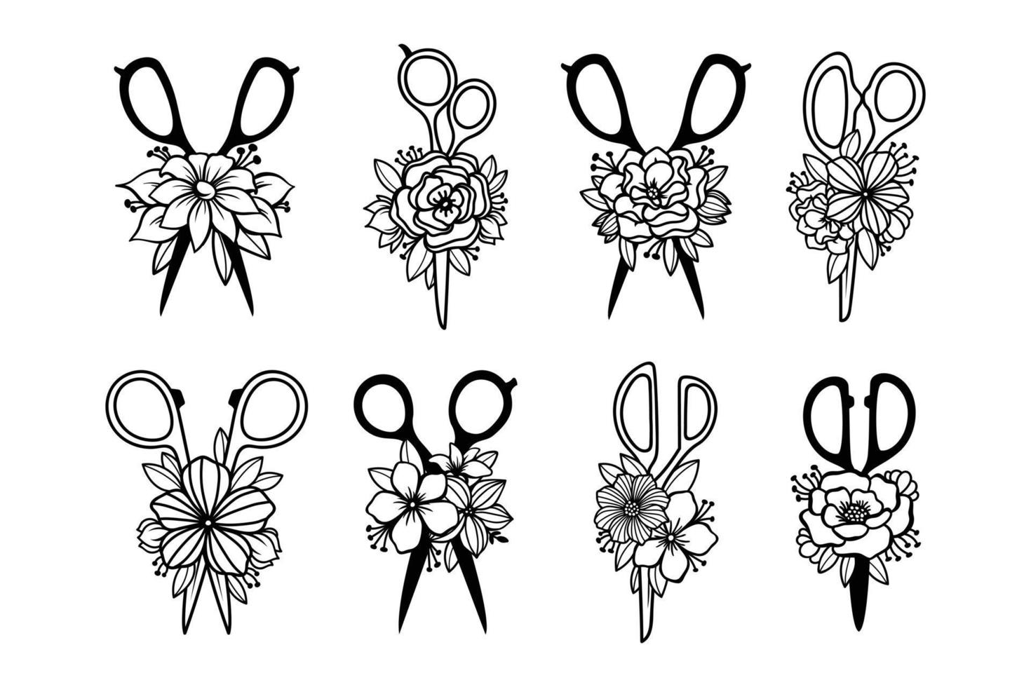 Set of scissors with flower decorations 3589993 Vector Art at Vecteezy