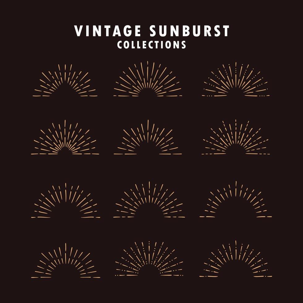 Vintage sunburst collection in different shapes vector