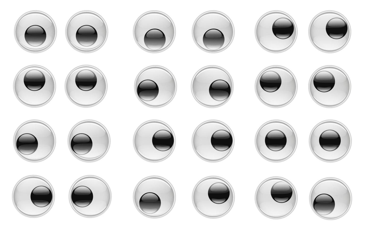 Set of Cute Plastic Eyes for Toys. Looks and different moods. Vector illustration on white background.