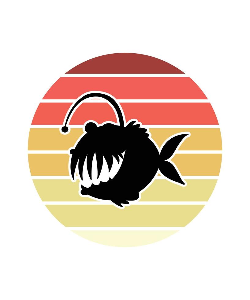 Fish Retro Sunset Design template vector