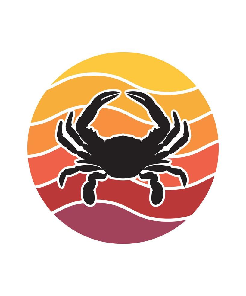Crab Retro Sunset Design template vector